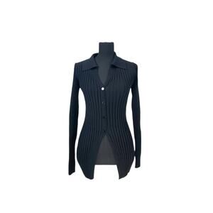 Petal & Pup Black Ribbed Button-Up Knit Dress - M